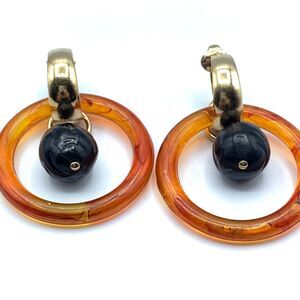 Vintage tortoise resin hoop clip earrings